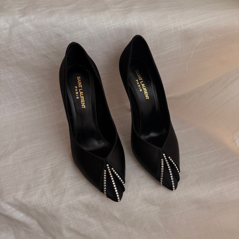 NEW - Saint Laurent Embellished Satin Pumps